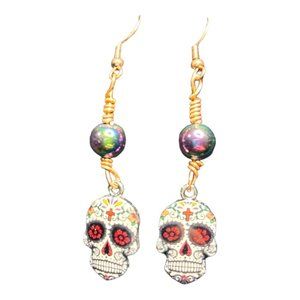 Day of the dead type skull dangle earrings